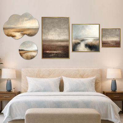 Ensemble de 5 pièces d'art mural, toile et métal Vintage Minimalisme