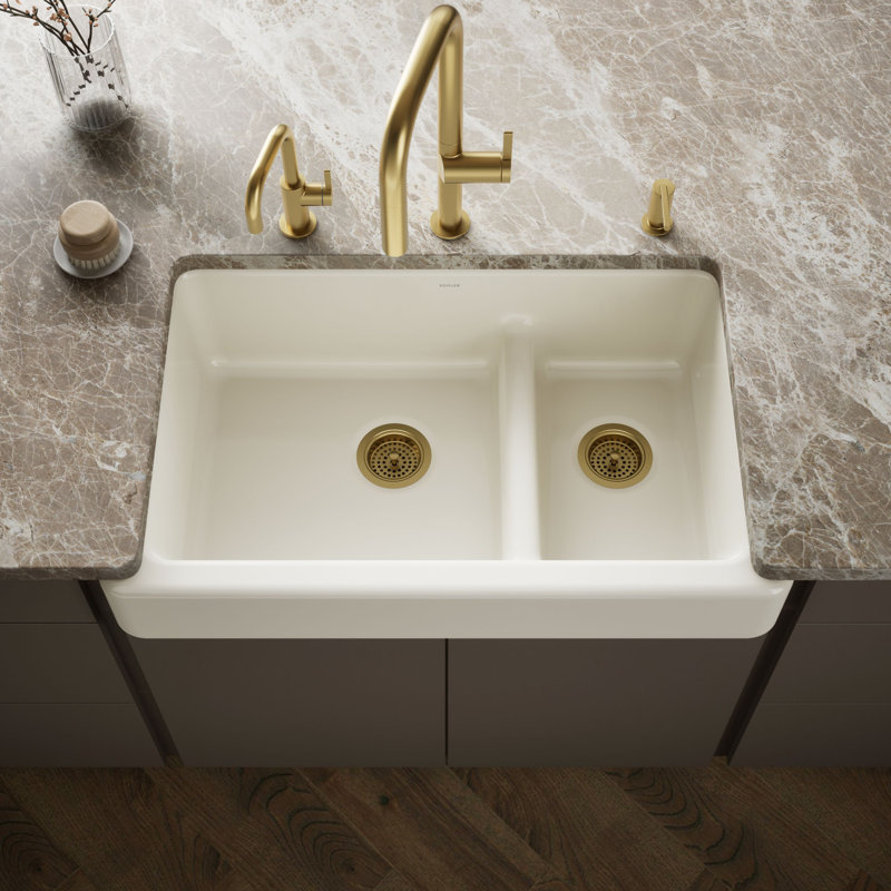 Whitehaven® 36" L x 22" W Double Basin Farmhouse/Apron Kitchen Sink, Biscuit