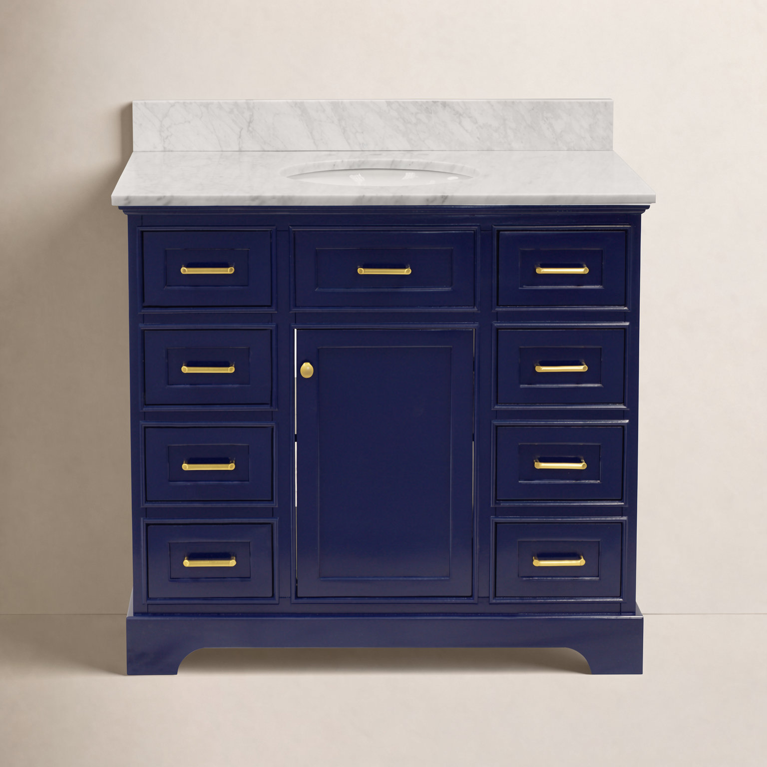 Ronnie 42'' Single Bathroom Vanity, Carrara Marble, Royal Blue