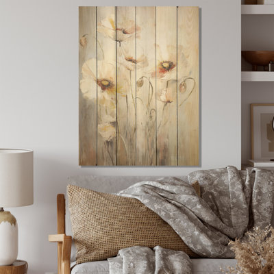 Blossoms Of Grace Minimalisme Poppies I - coquelicots, art sur bois de pin naturel
