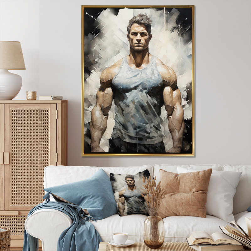 Tristyn - Musculation physique ciselée sur toile, H 32 po x l 24 po x P 1 po, Cadre flottant doré