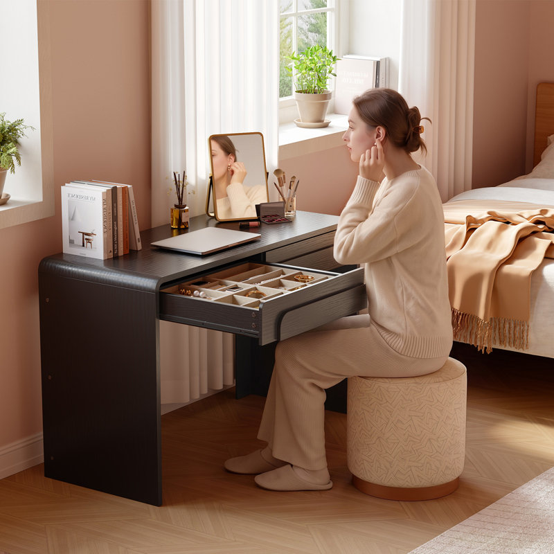Petit bureau d'ordinateur 39,4 "avec 2 tiroirs, bureau d'écriture moderne pour la chambre à coucher et le bureau personnel