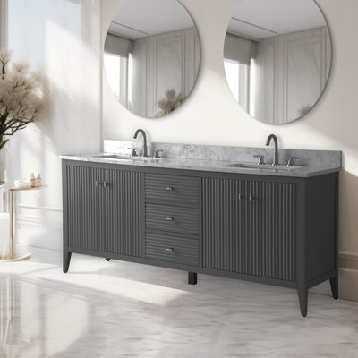 72'' Double Bathroom Vanity with Engineered Marble Top