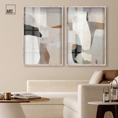 Ancient Walls Shadowbox Print Neutral Boho Art Set by Art Remedy, Black Frame, 10 x 15