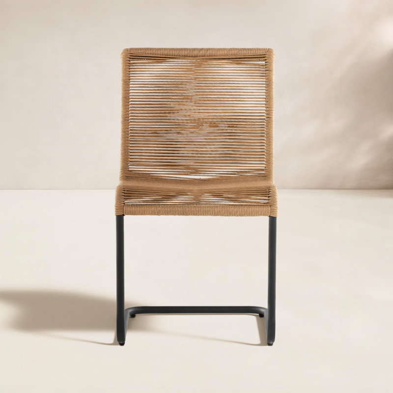 Grover Outdoor Dining Side Chair, Black, Vintage Natural