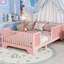 Lit simple au sol rose, porte pour le plaisir, support à 8 lattes égales, lit avec porte facilitant la conception, design, profil bas, aucun sommier requis