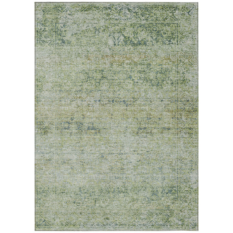 Tapis d'intérieur et d'extérieur lavable abstrait 8 pi x 10 pi vert et ivoire artichaut