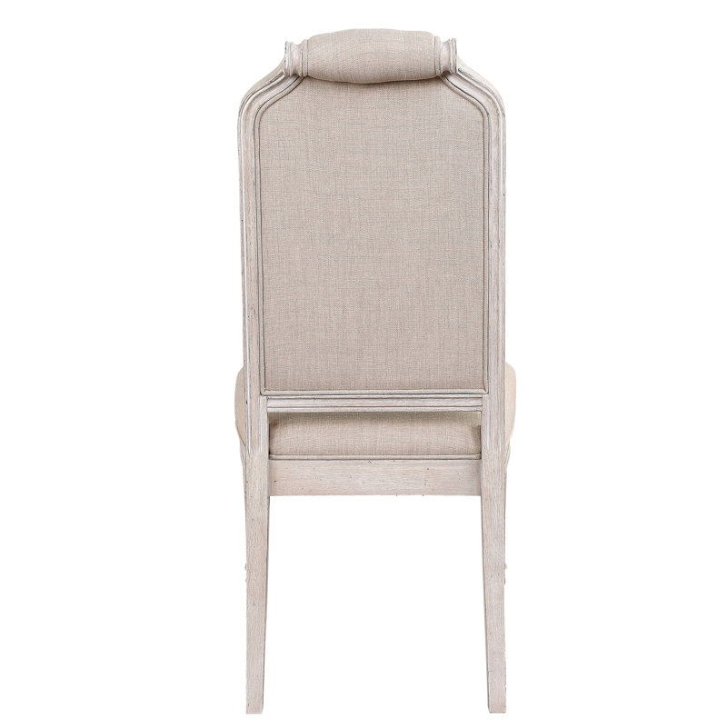 Dossier de chaises de salle à manger beige avec base champagne antique - décoration de chambre sophistiquée et élégante à 2 pieds rembourrés