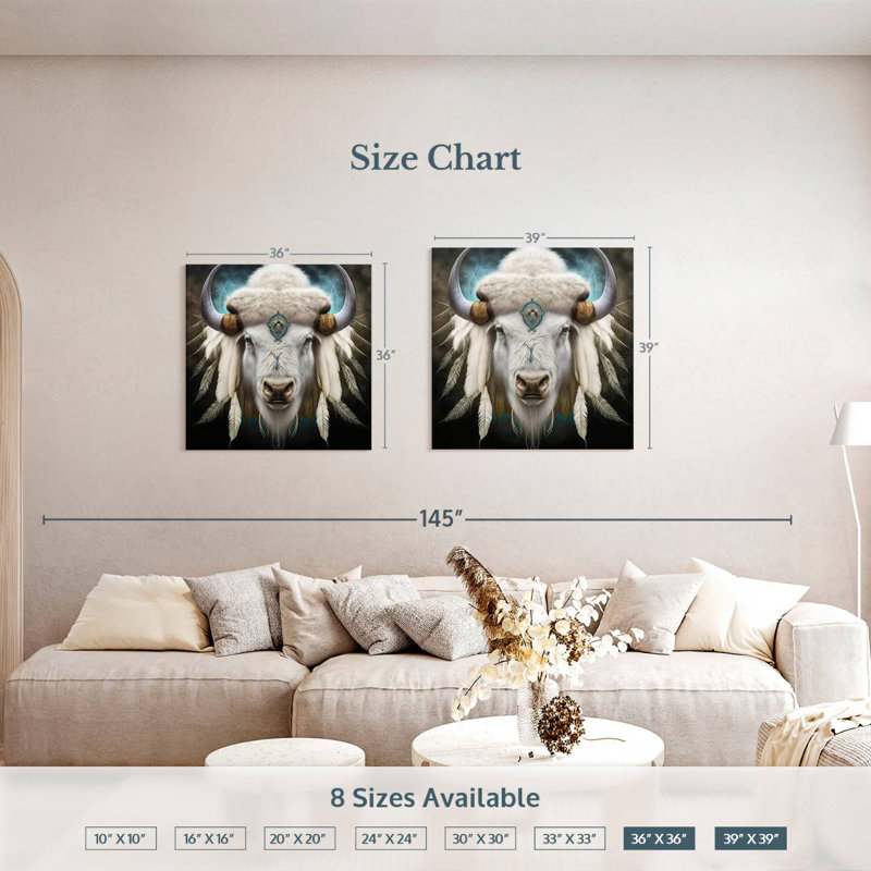 Brampt Sacred White Buffalo, 39" H x 39" W