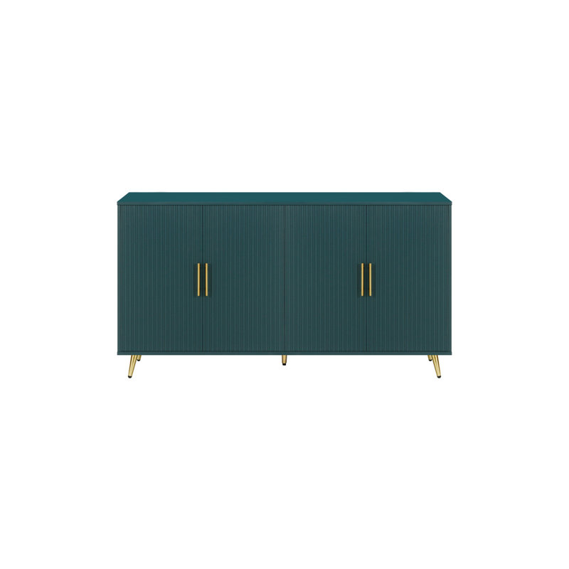 Wood TV Stand With Storage Cabinet & Adjustable Shelves, Media TV Console For Living Room Bedroom(Navy)