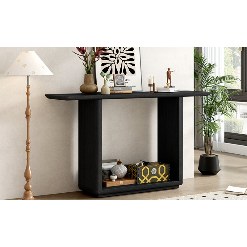Console avec coins arrondis, placage en bois naturel, conception en U