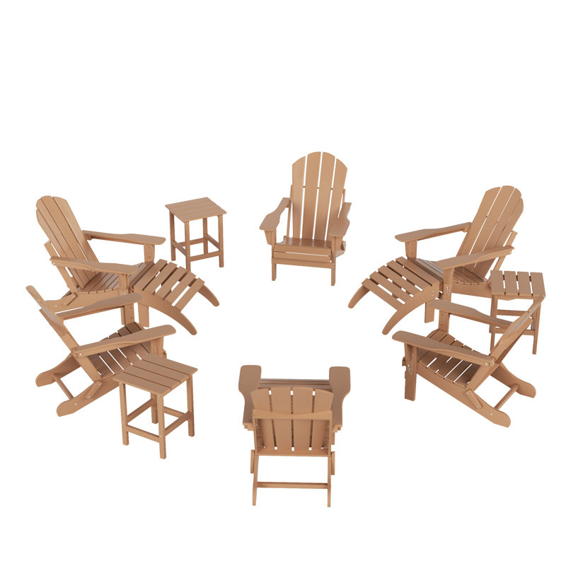 Chaise Adirondack en plastique avec table et repose-pieds Vinnie, Naturel