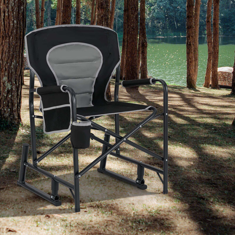 Outdoor Rocker Camping Chair for Adults with Dual Springs Padded Back, Black;Gray