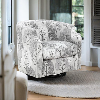 Fauteuil pivotant à motif floral gris
