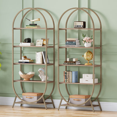 70.8" Tall Arched Bookcase, Modern 5-Tier Open Bookshelf Freestanding Display Rack