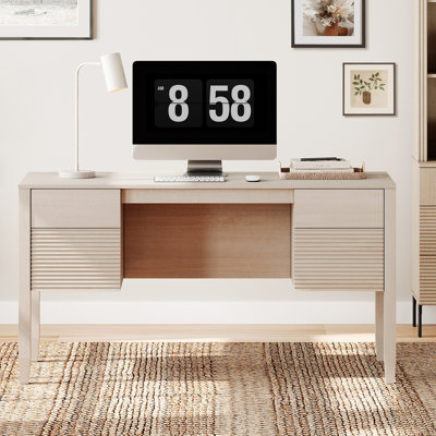 Bureau de direction cannelé de 58 pouces avec prise de courant et portes, bureaux d'écriture d'ordinateur modernes avec compartiment de rangement arrière, bureau à domicile avec tiroirs pour le travail et les études
