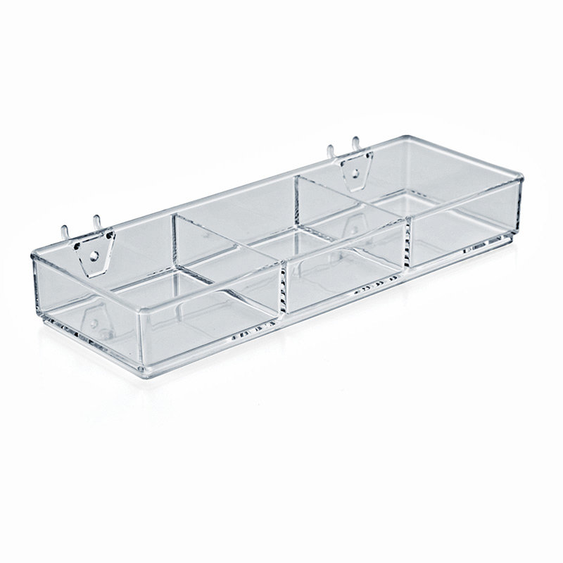 Plateau de rangement à 3 compartiments, 32,4 cm (L) x 11,4 cm (P) x 4,4 cm (H), avec crochets intégrés pour panneau perforé ou à lattes, lot de 2