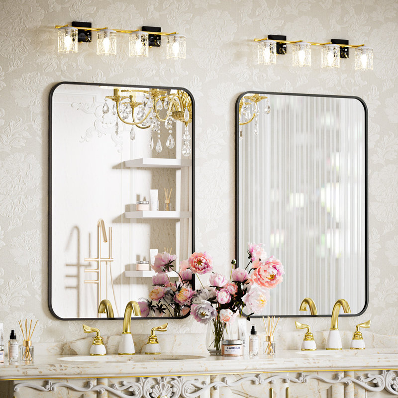 Jyun Safely Rounded Rectangle Metal Bathroom Mirror, 23" x 35", Matte Black