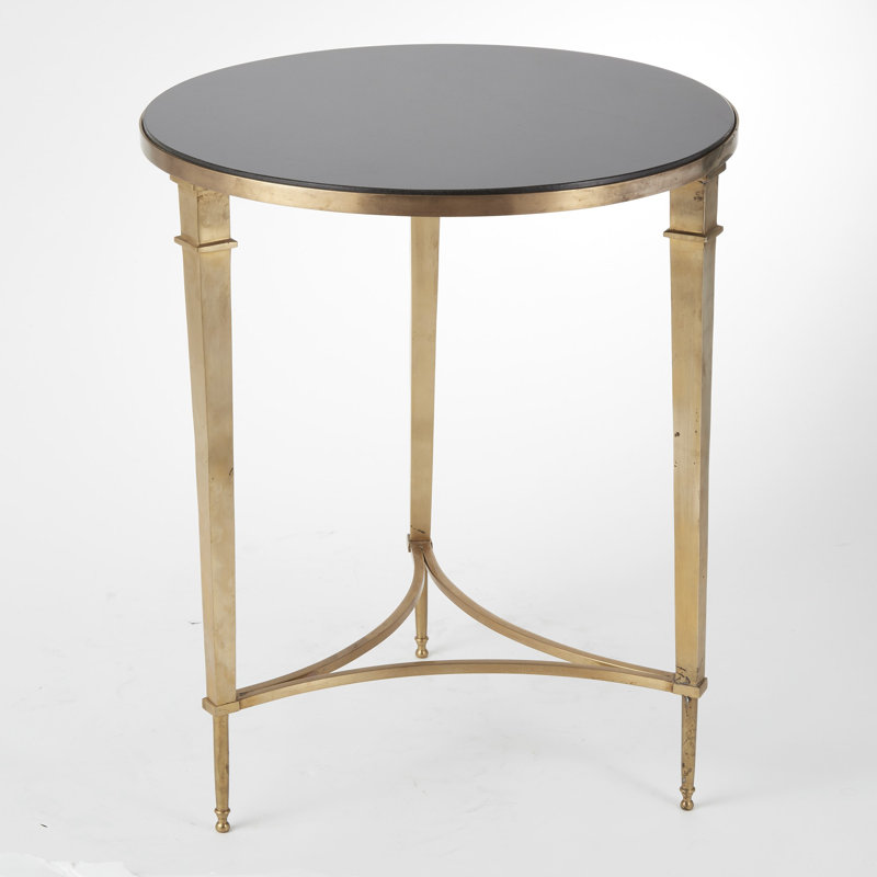 Round French Square Leg Table-Nickel, Brass/Black Granite Top