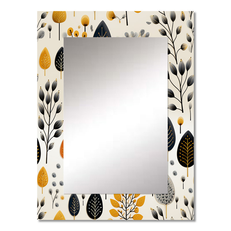 Viesville Minimalist Charm Floral Pattern In Beige - Floral Decorative Mirror, Cottage Wall Mirror, Printed Metal Art