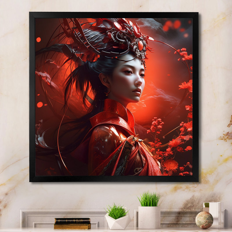 Beauté florale de Samouraï II, Toile encadrée noire à coins fermés, H 36 po x l 36 po x P 1,5 po