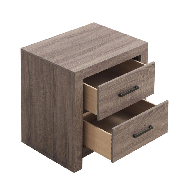 Table de chevet 2 tiroirs Modern en chêne brun avec finition charmante et séparateurs