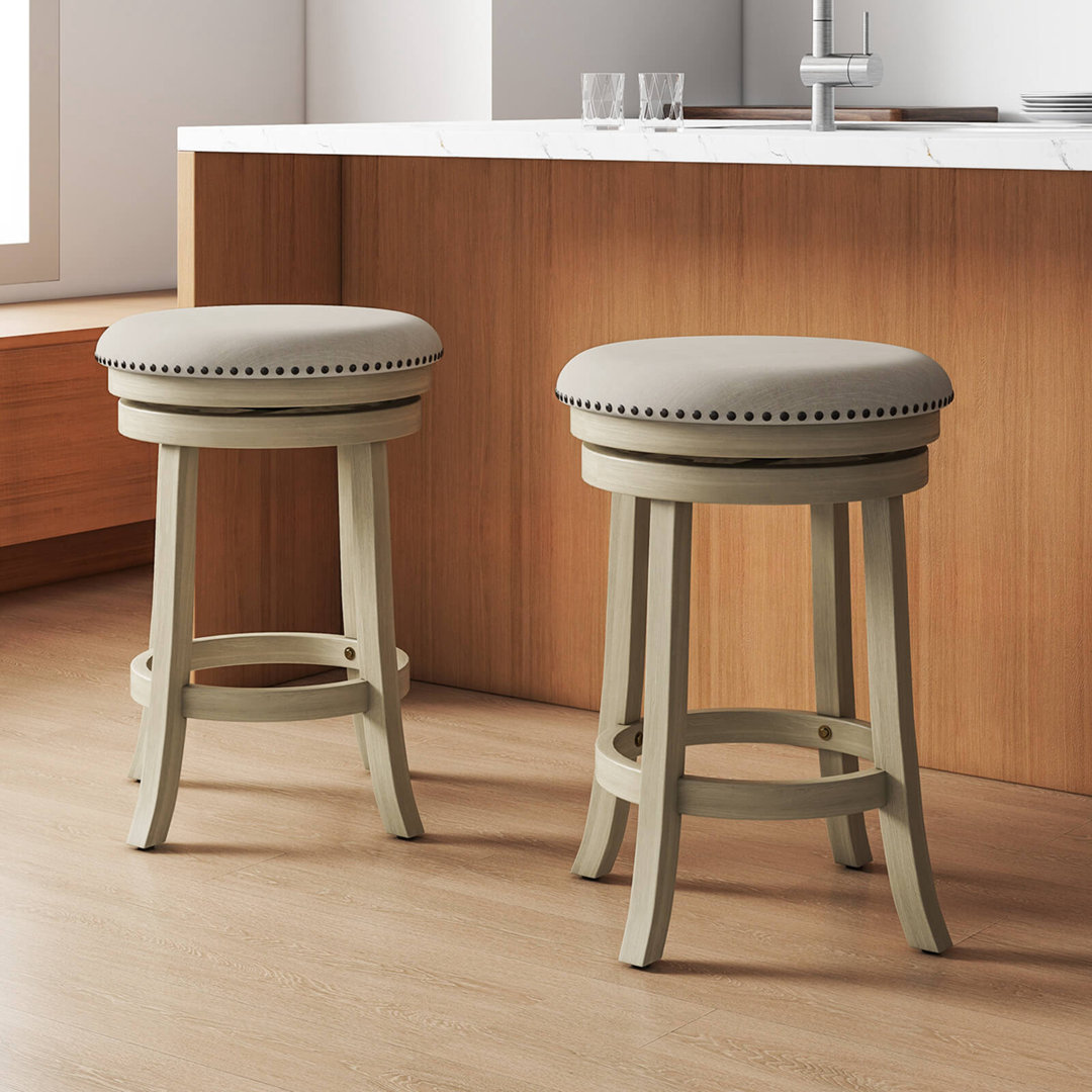 August Grove® 26.5" Swivel Bar Stools Round Counter Height Barstools With Wooden Frame August Grove® Number of 