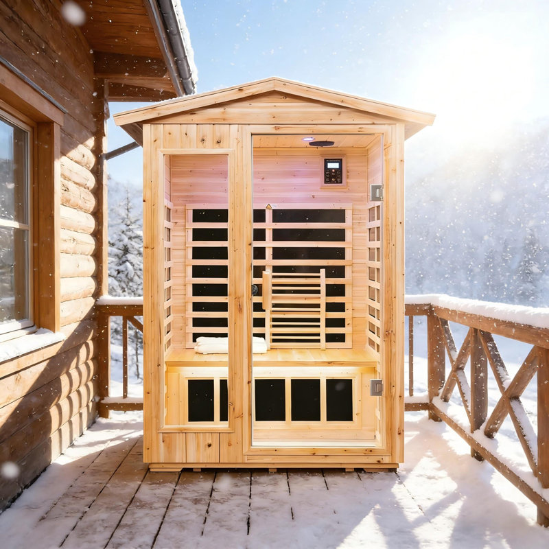 KISRAIS Outdoor Sauna, 2 Person Low EMF Far Infrared Sauna withstand Outdoor Temp -4℉-104℉ with Chromotherapy Lights, Reading Lights, Bluetooth Speakers | Personal Indoor/Outdoor Dry Heat Sauna for Home & Gym – Made from Canadian Old Fir