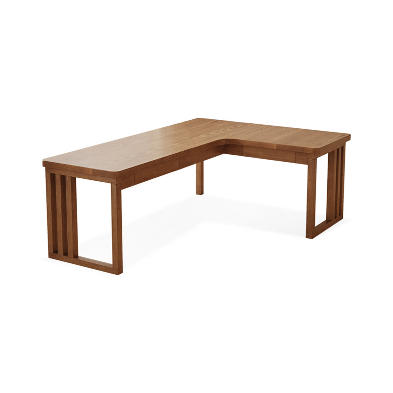 Bureau en bois de noyer massif en L avec 3 tiroirs, Retour à droite, H 29,53 po x l 70,87 po x P 47,24 po