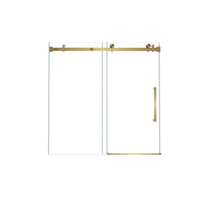 Corona 56–60"Wx60"H Frameless Single Sliding Shower Door with 1/4" Tempered Glass & Explosion-Proof Film, Brushed Gold
