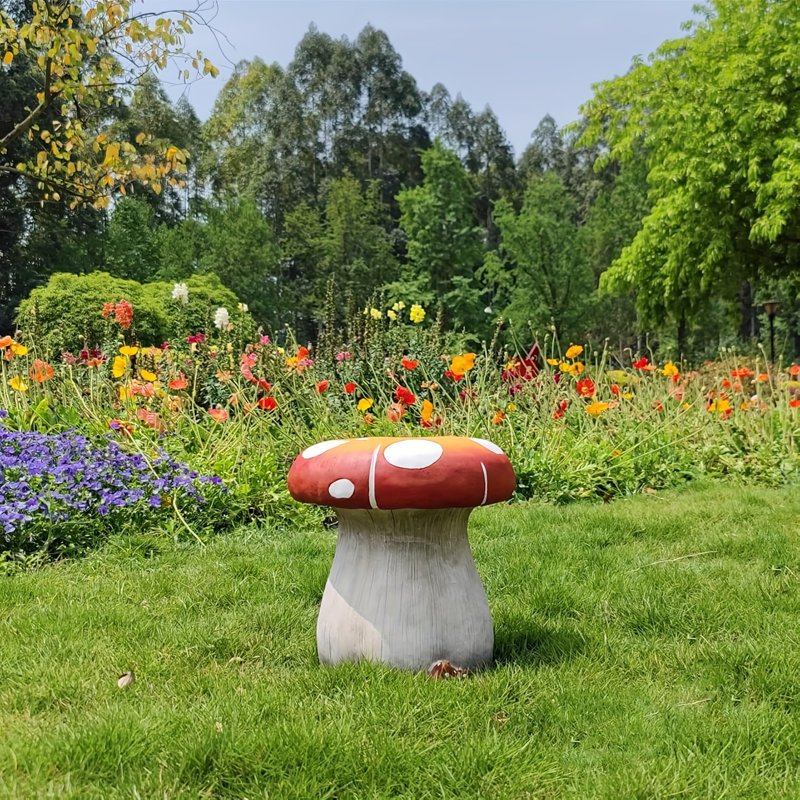 Oversized Mushroom Statue Stool, Resin Garden Stool with Forest Base, Multi-Purpose Decorative Stool for Courtyard, Lawn, Indoor & Outdoor Summer Decoration