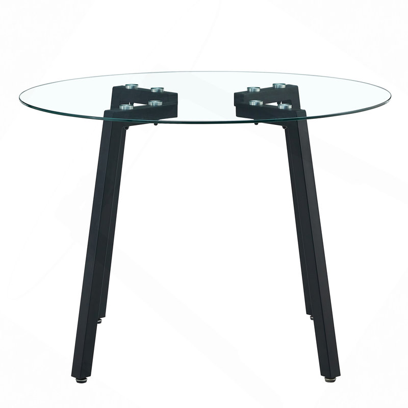 Modern Round Clear Tempered Glass Dining Table, Black, 29.5'' H x 40" W x 40" D