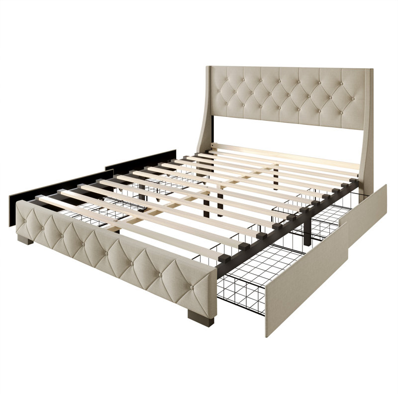 Tasir Upholstered Wingback Storage Bed, Charcoal Gray, King