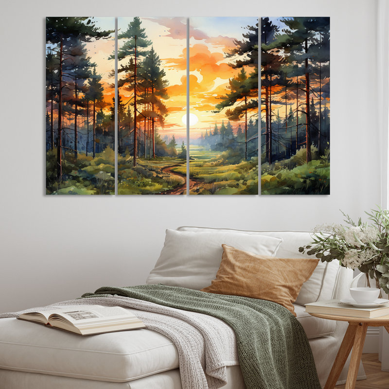 «Pine Tree Sunset Glow I» sur toile, reproduction de 4 pièces