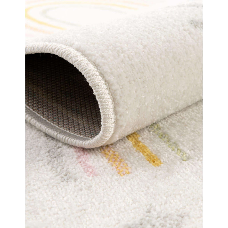 Tapis pour enfant Whimsy, Rond 5 pi 3 po, Bleu / jaune / crème