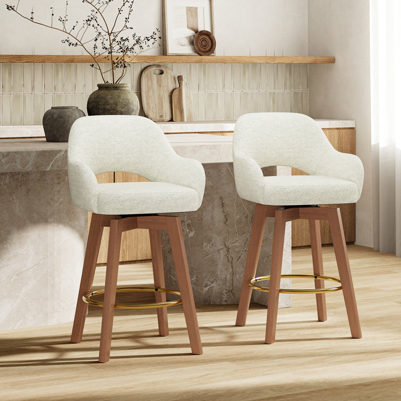 Tabouret de bar rotatif moderne avec accoudoirs et siège rembourré en tissu, Beige