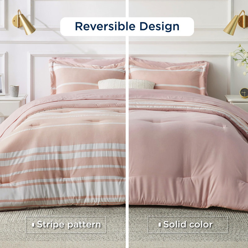 Bedsure Striped All Season Comforter Set, Light Pink, Full Comforter + 6 Additional Pieces