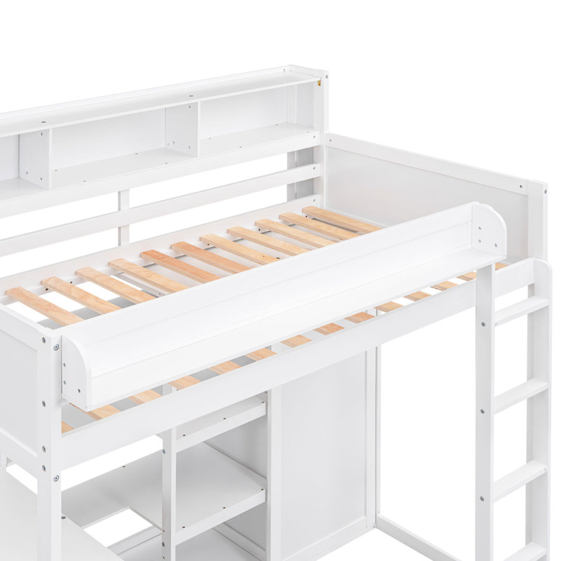 Lit mezzanine simple, bois robuste et espace de rangement robuste et robuste, Blanc