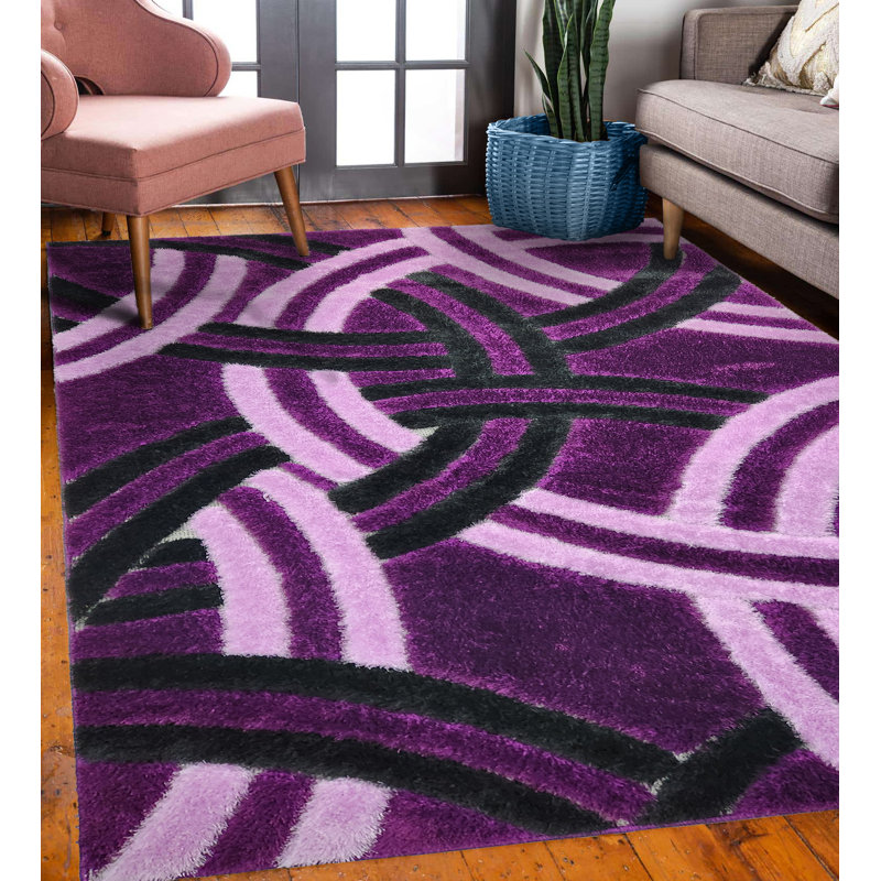 Plume à poils longs mauve et noir, Rectangle 5 pi 2 po x 7 pi 2 po