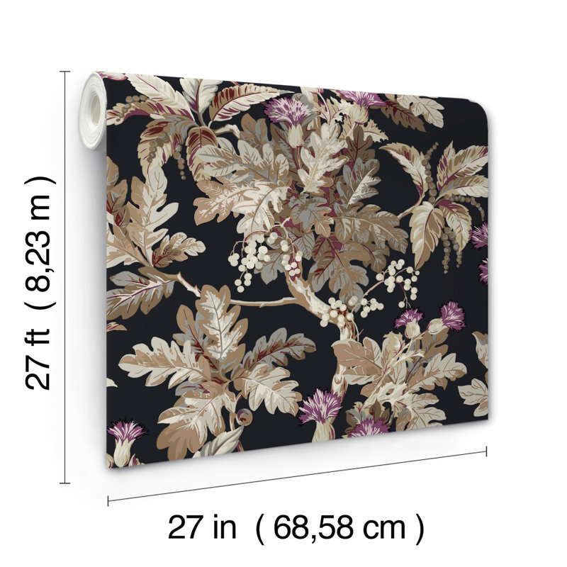 Briarwood Floral Wallpaper Double Roll, Black