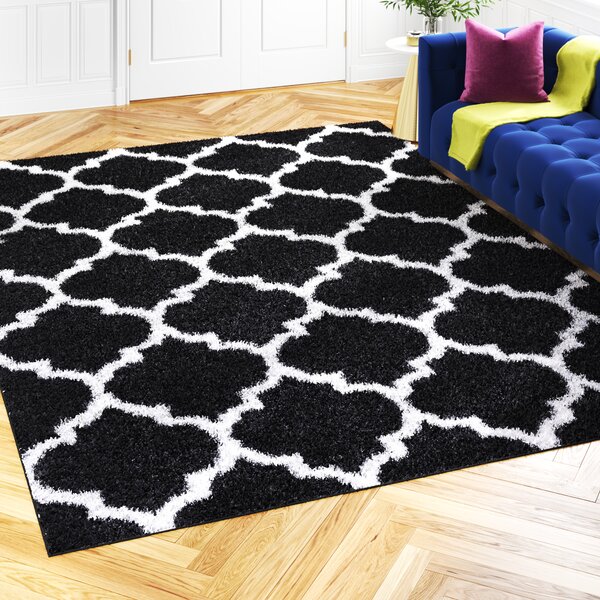 Etta Avenue Long Trellis Rectangular 100% Cotton Non-Slip Geometric Bath Rug Color: Silver