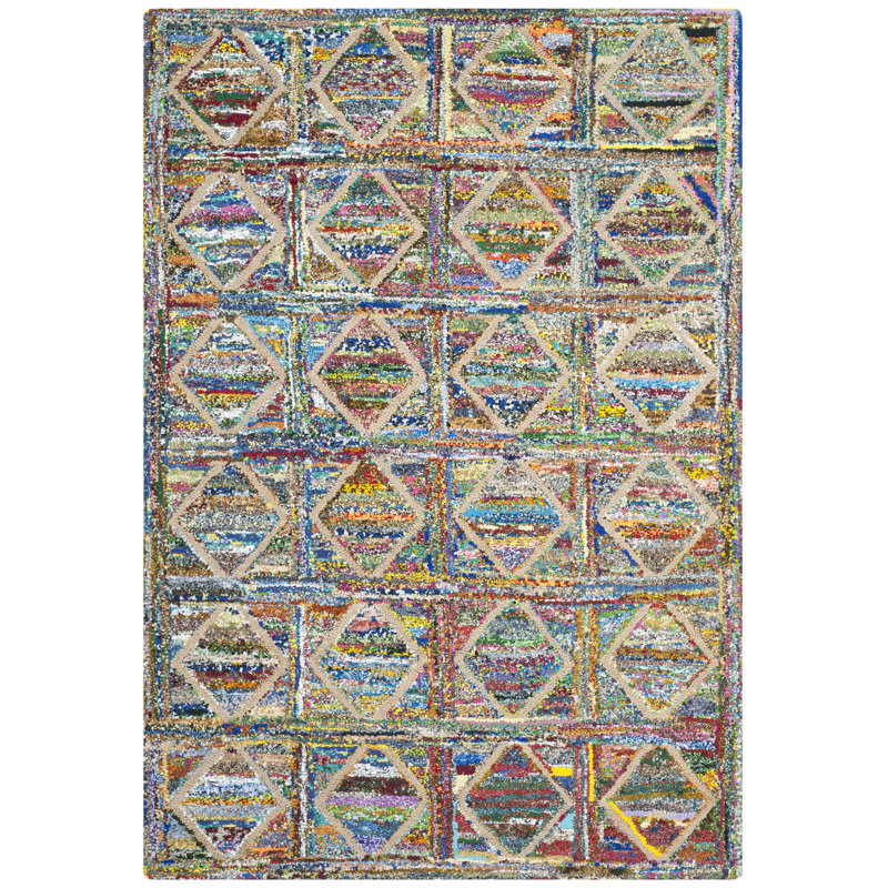 Tapis géométrique 80% coton et 20% jute touffeté à la main Anaheim, Rectangle 2 pi 3 po x 4 pi