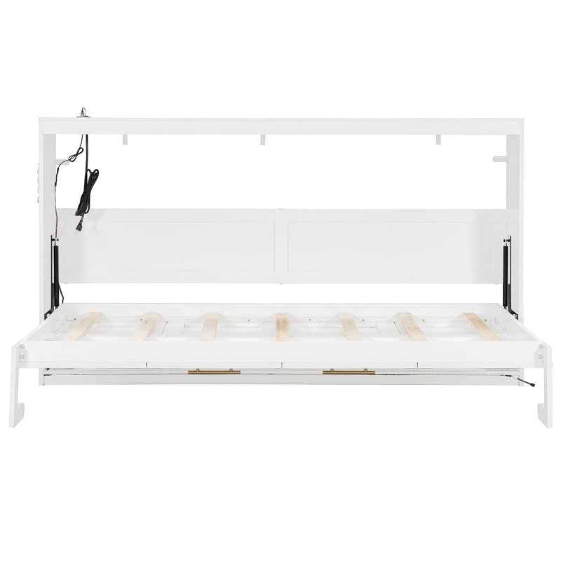 Modern Side-Folding Murphy Bed With Trendy Printed Pattern, LED Under-Bed Lighting & Built-In USB Outlet – Space-Saving Design