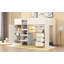 Lit mezzanine en bois avec garde-robe intégré, bureau, tablettes et tiroirs de rangement, beige