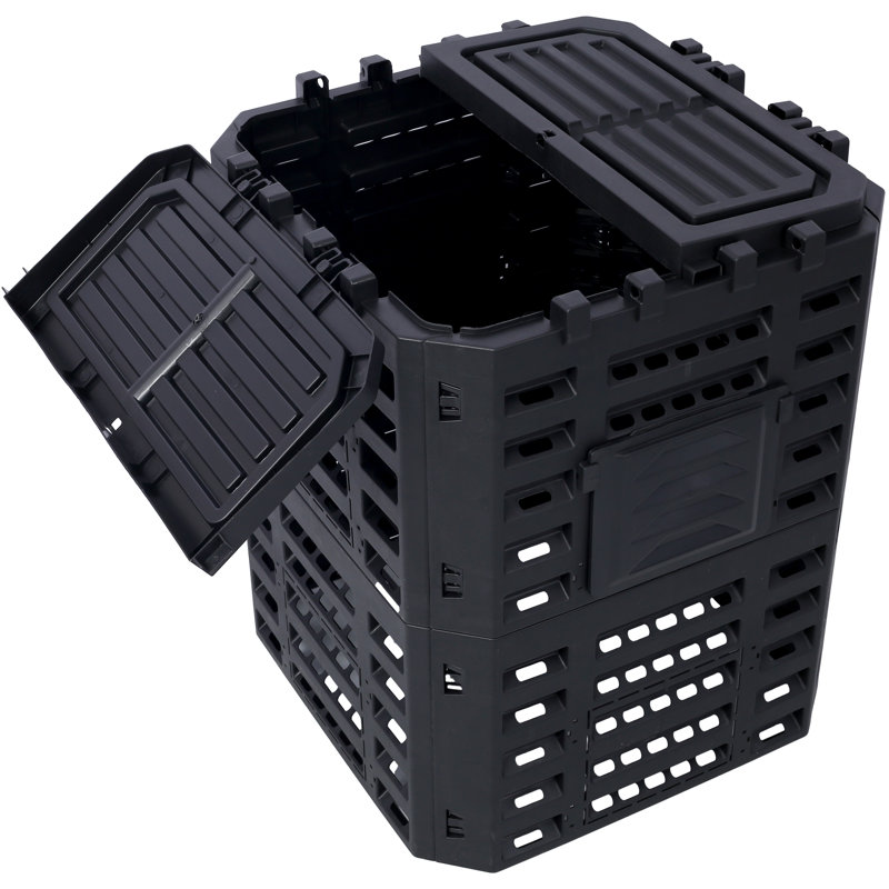Composteur stationnaire d'extérieur en plastique avec couvercle verrouillable, H 32 po x l 25,50 po x P 25,50 po