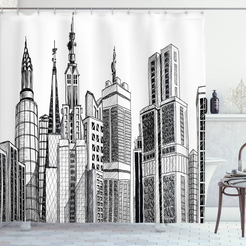Cityscape Shower Curtain Set + Hooks, 70" H x 69" W
