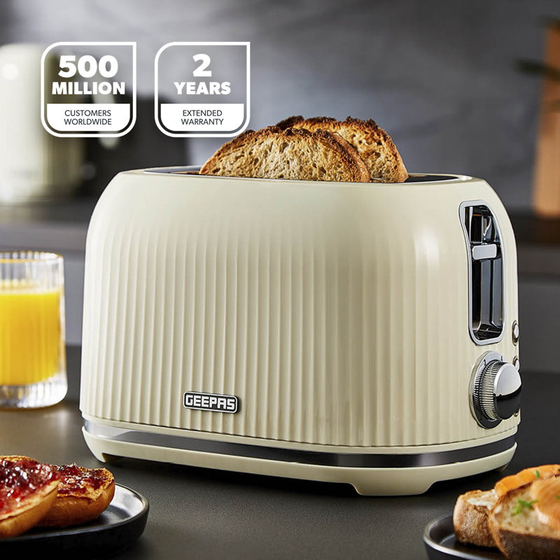 GEEPAS Fluted 2 Slice Toaster | 6 Browning Levels Cancel Defrost Reheat | For Thin Small Bread Slice Removable Crumb Tray Cool Touch Housing High Lift | Space-Saving Design | 2 Yr Warranty 1000W