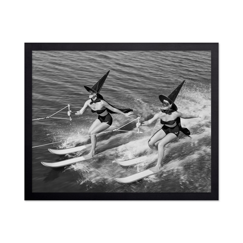 Witches Water Skiing, Poster, 16"H x 20"W, Brown Framed