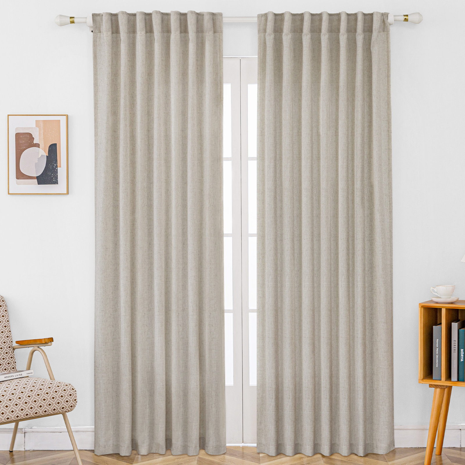 Toyoko Linen Blend Semi-Sheer Back Tab Curtains , Linen, 52" W x 84" L