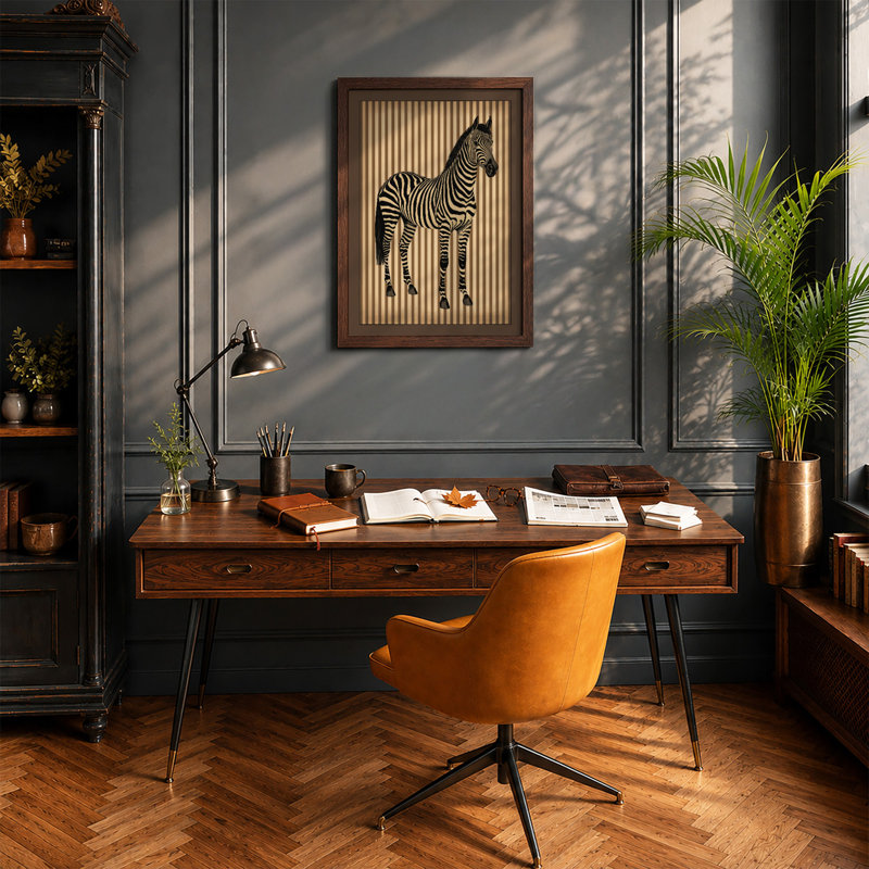 Striped Zebra Graphic Art - Framed Print, Walnut, A4 - 29.7 x 21.0 cm